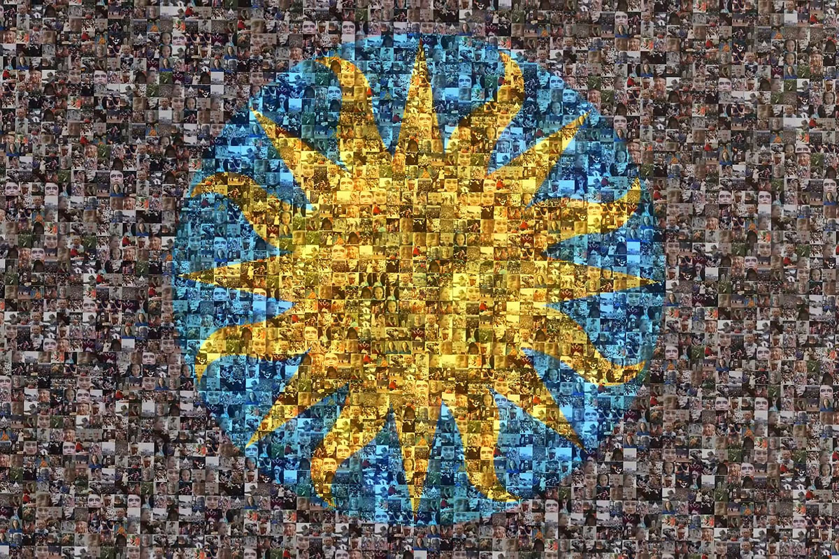 Smithsonian sunburst logo, made up of hundreds of tiny photographs.