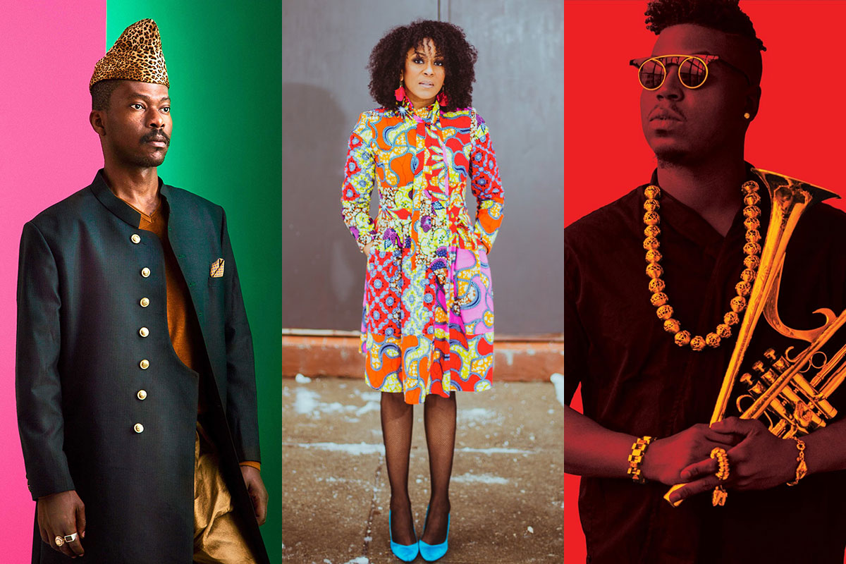 Pierre Kwender, Tanika Charles, and Christian Scott. Photos by Philippe Richelet, Taha Muharuma, and Delpthine Diallo