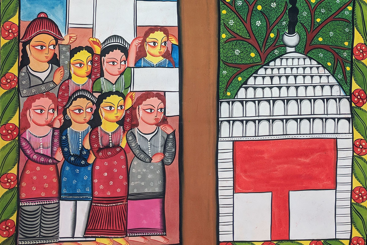 Detail of the National Mall scroll, depicting the women’s suffrage movement and the Capitol Building