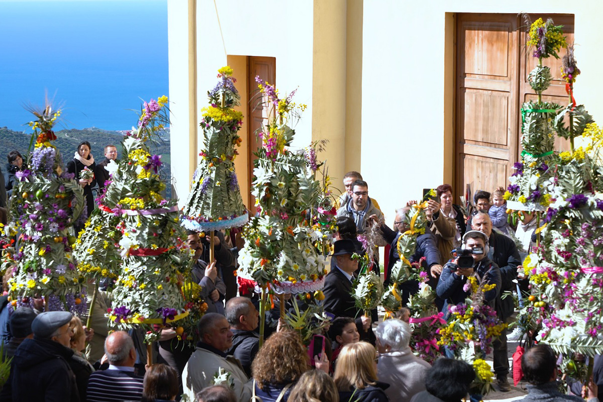 Blessing of the Papazze before the Palm Sunday procession on April 14, 2019, in Bova, Calabria, Italy