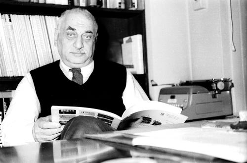 Folkways Records founder Moses Asch in his office. Photo by Diana Davies, Ralph Rinzler Folklife Archives
