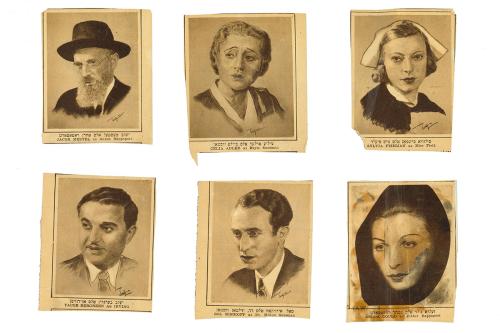 Six portraits of individuals, clipped from a theater program or newspaper.
