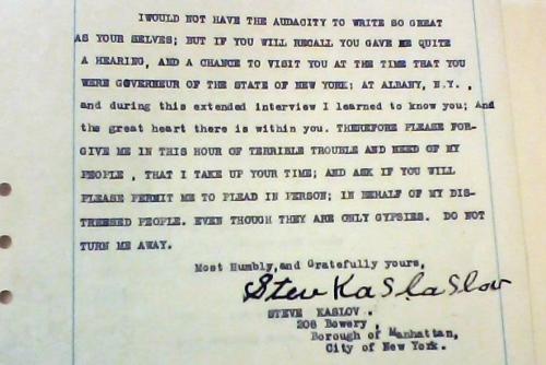 Typewritten letter: I WOULD NOT HAVE THE AUDACITY TO WRITE SO GREAT AS YOUR SELVES; BUT IF YOU W ILL RECALL YOU GAVE ME QUITE A HEARING, AND A CHANCE TO VISIT YOU AT THE TIME THAT YOU WERE GOVERNEUR OF THE STATE OF NEW YORK; AT ALBANY, N.Y., and during th
