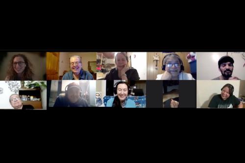 A screenshot of a zoom meeting with seventeen participants. Each participant has their video on and is represented in a small rectangle.