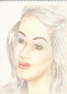 Colored pencil drawing of a woman’s face.