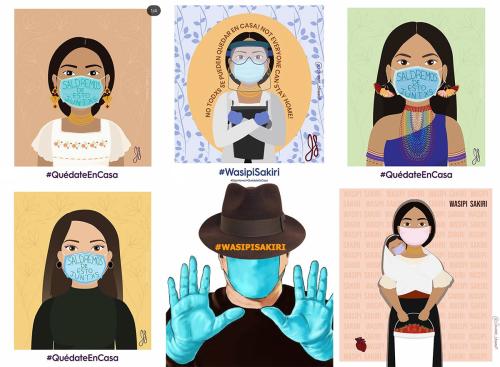 Six graphics from Instagram posts, each depicting a person wearing a face mask.