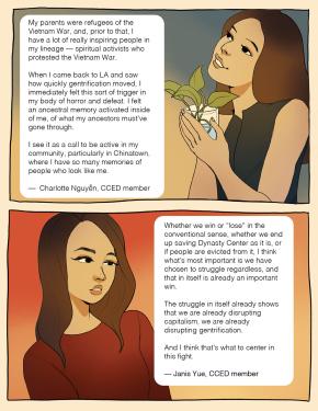 Illustrated comic page. Top panel: portrait of Charlotte Nguyễn with long, black hair and sleeveless black button-up shirt, holding plant cuttings in a glass. Text: My parents were refugees of the Vietnam War, and, prior to that, I have a lot of really in