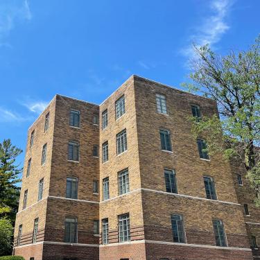 Brick apartment building.