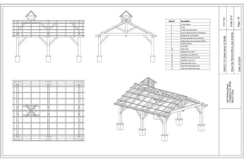 Digital technical drawing of an open-air pavilion structure.