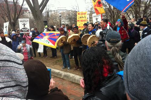 Drummers in the Native Nations Rise March at Lafayette Square in Washington, D.C., March 10, 2017.