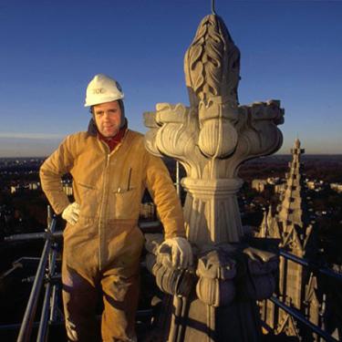 Joe Alonso on top of the Washington National Cathedral’s northwest tower. Photo by Matthew Girard