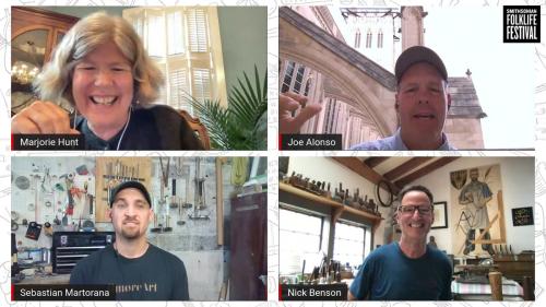 Screenshot of a virtual event with four people in separate locations.
