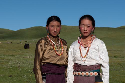 མཚོ་སྔོན་ཞིང་ཆེན།བུ་མོ་གཉིས་ཀྱིས་བོད་ལ་གྱོན་ཡོད།