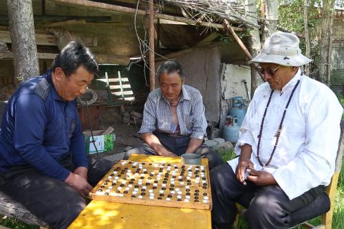 རྣམ་རྒྱལ་ཚེ་བརྟན་དང་ཁོང་གི་གྲོགས་པོ་ཚོ་མིག་མང་རྩེད་བཞིན་པ། 