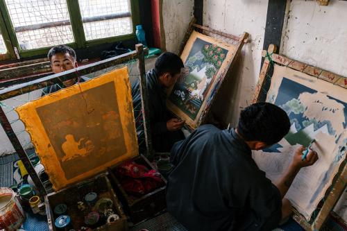 Images from the Choki Traditional Art School, a school established in 1999 on the outskirts of Thimphu, Bhutan, for underprivileged children to learn painting, wood carving, weaving and embroidery.