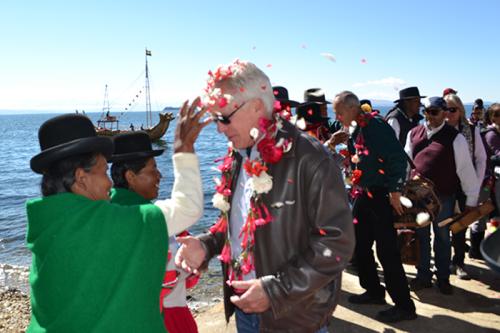 Sun Island Yumani elders welcome our delegation.