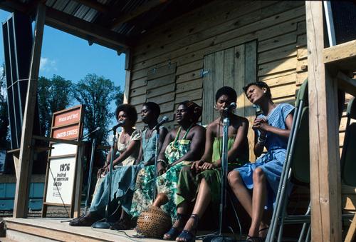 Members of the musical group Sweet Honey in the Rock perform a cappella at the 1975 Festival.