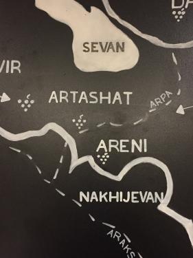 A hand-painted map shows the grape varietals in the Semina winery.
