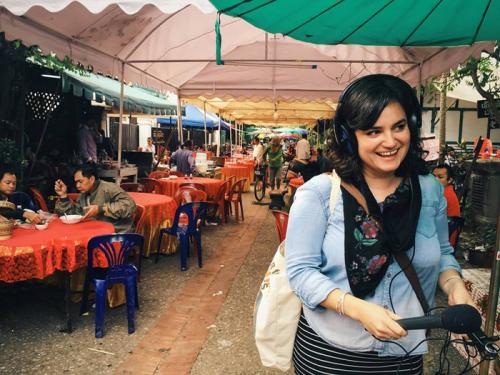 Recording market sounds in Luang Prabang Laos, 2015.