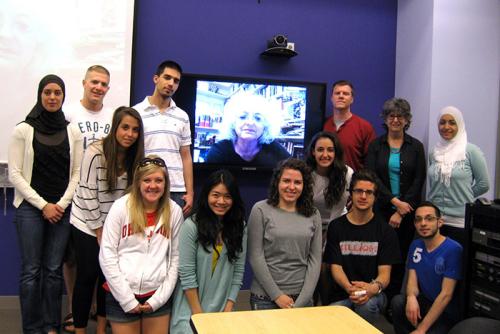 Living Jerusalem students meet in video conference with Galit Hasan-Rokem, who served as the Israeli research director for the Jerusalem program in 1992-93.