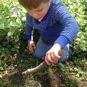 Step 2: Add on a layer of potting soil, making sure only to fill 1/3 of the jar.