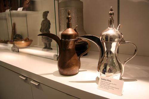 The Omani coffee pots on display in the Center for Folklife and Cultural Heritage. Photo by Elisa Hough